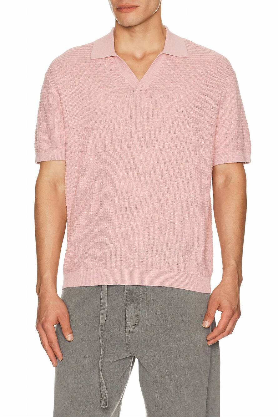 NEW THEORY men's brenan polo shirt in chalk pink